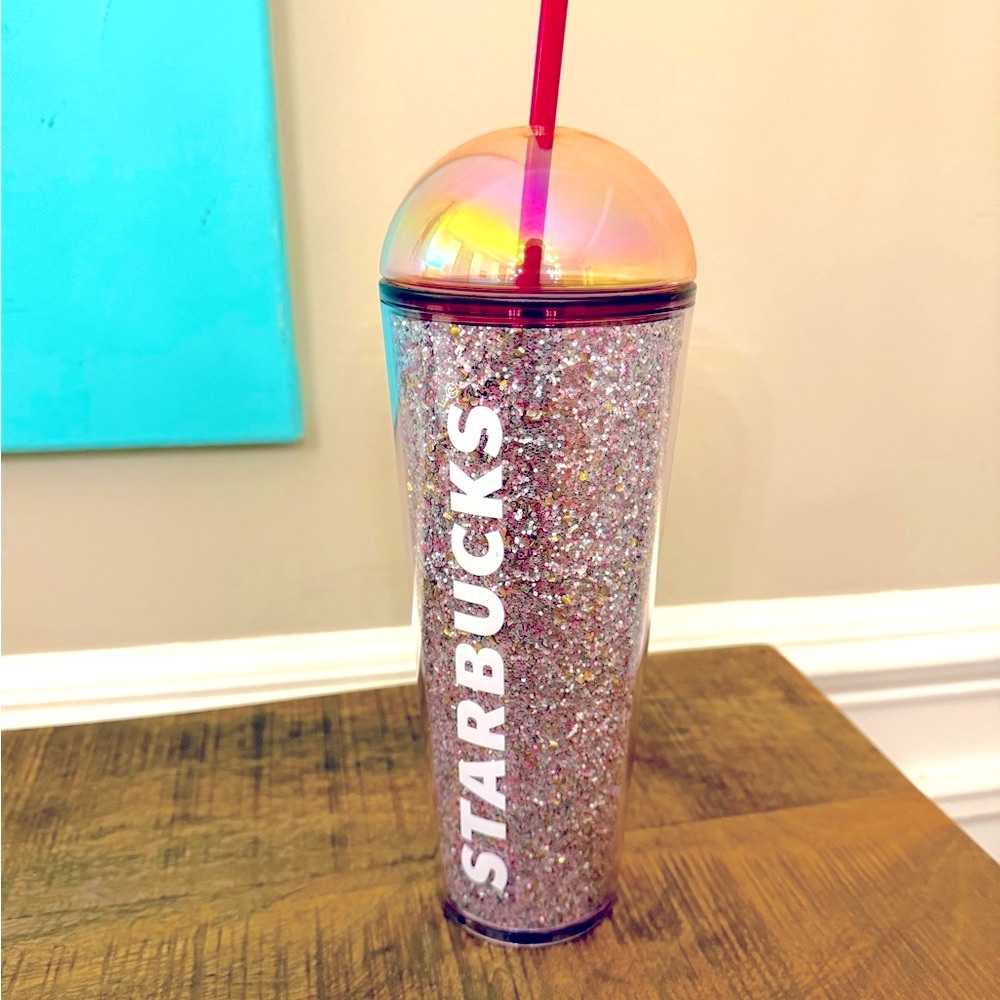 Starbucks 2024 Holiday Glitter PVD Tumbler & Holographic Metallic Dome Lid.